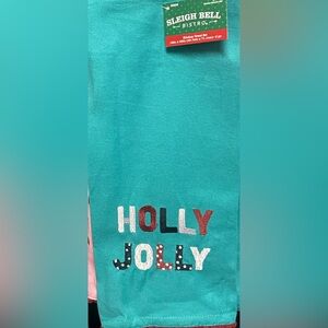 Holly Jolly Teal and Pink Candy Cane Kitchen Towel Set! NWT!